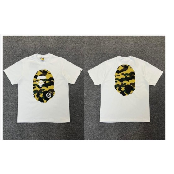 White BAPE T-Shirt with Yellow Camo Ape Head (Front & Back)